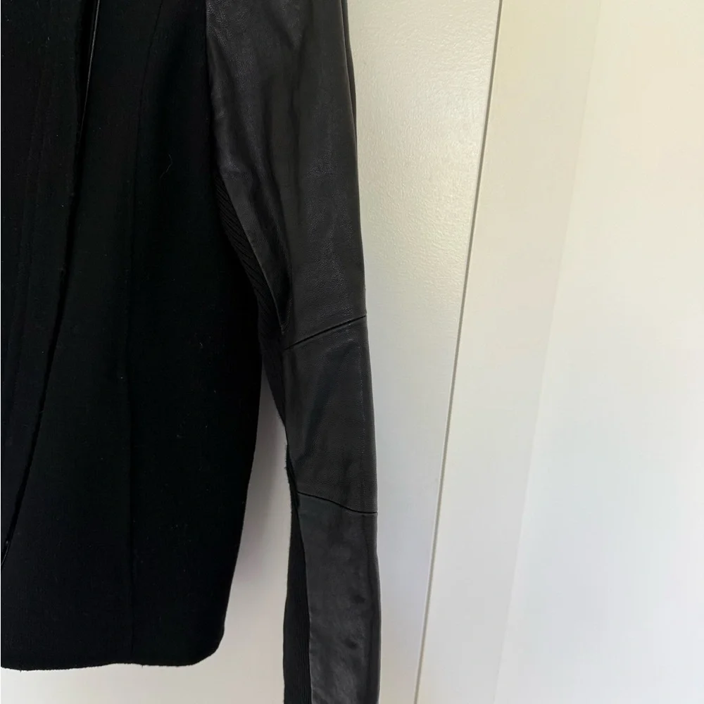 Women's Black Jacket with Leather Sleeves - Picture 4 of 9